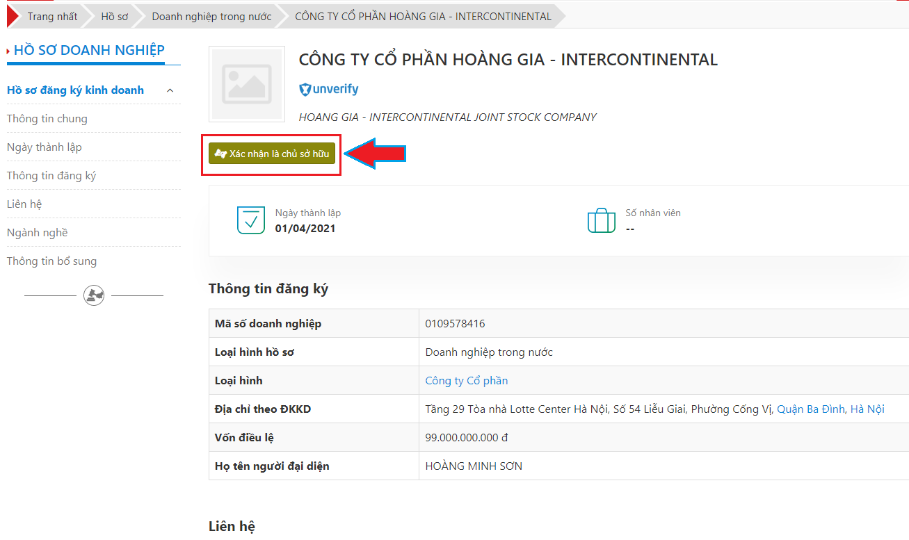 xác nhận chủ sở hữu doanh nghiệp