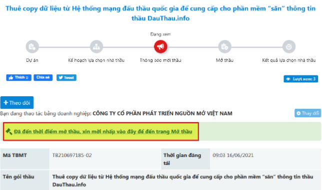 Tính năng mở thầu trên DauThau Net