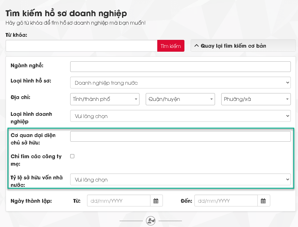 search hồ sơ doanh nghiệp