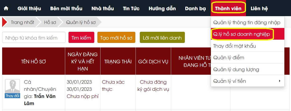 truy cập vào menu thành viên 2