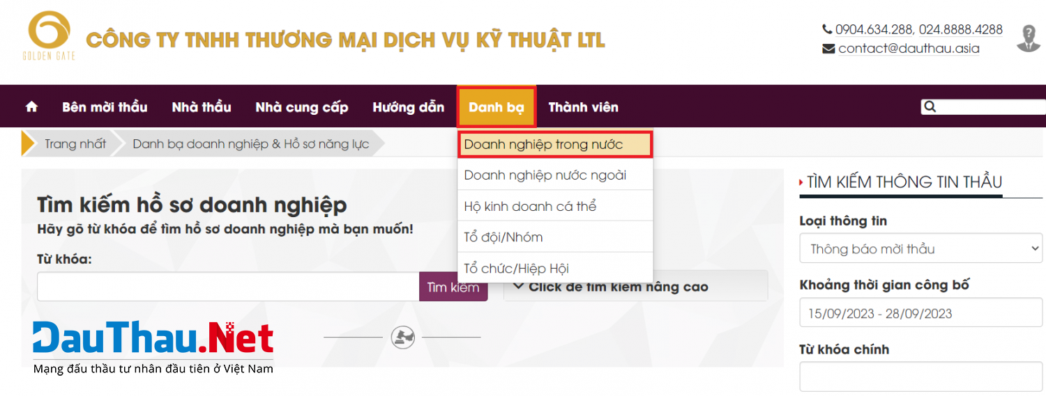 Hình 7 Truy cập vào menu Doanh nghiệp trong nước