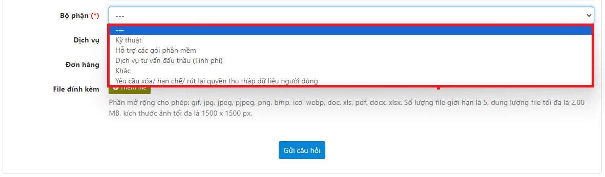 Support Ticket khách hàng có thể chủ động trong việc chọn gửi yêu cầu trực tiếp đến các bộ phận mong muốn