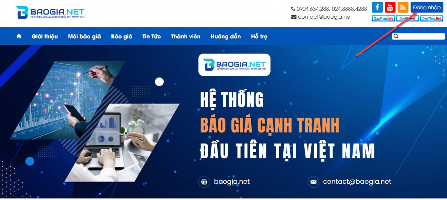 đăng nhập vào hệ thống báo giá