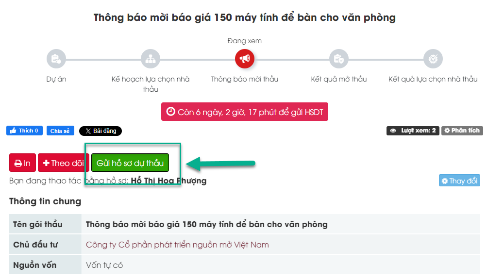 gửi hồ sơ dự thầu