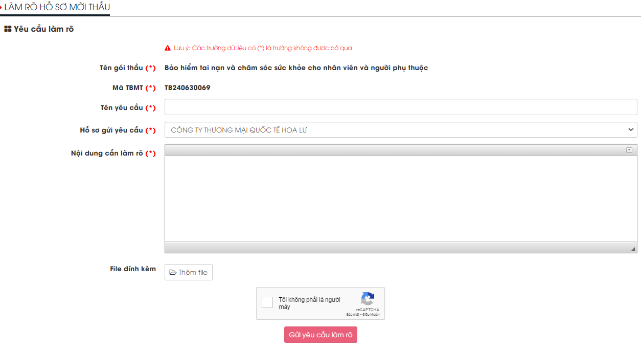 Hình 4 Điền các thông tin cần thiết vào form để gửi yêu cầu làm rõ