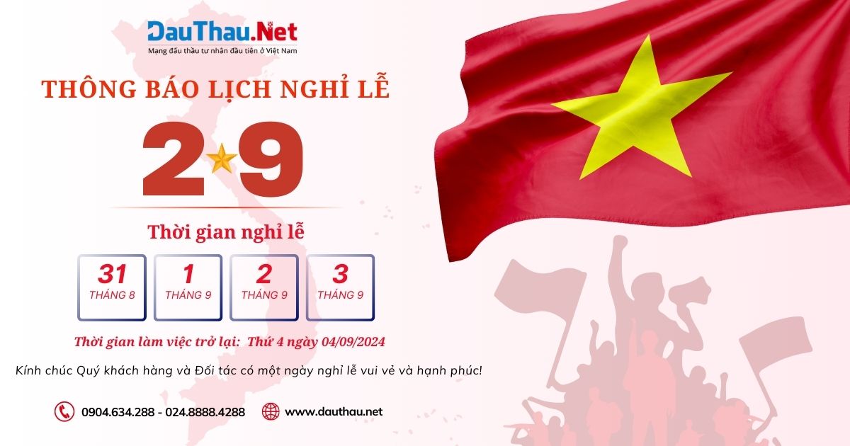 DauThau.Net thông báo lịch làm việc lễ Quốc khánh 02/09/2024