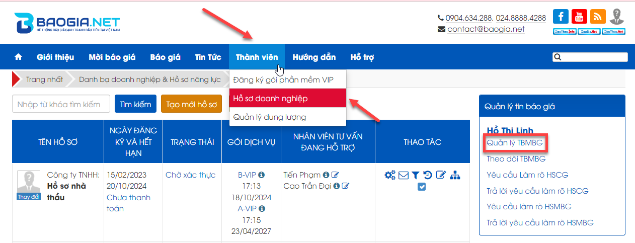 Hình 2 Truy cập vào menu Thành viên chọn Quản lý TBMBG