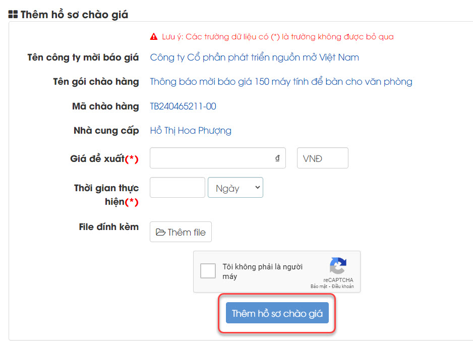 thêm hồ sơ chào giá