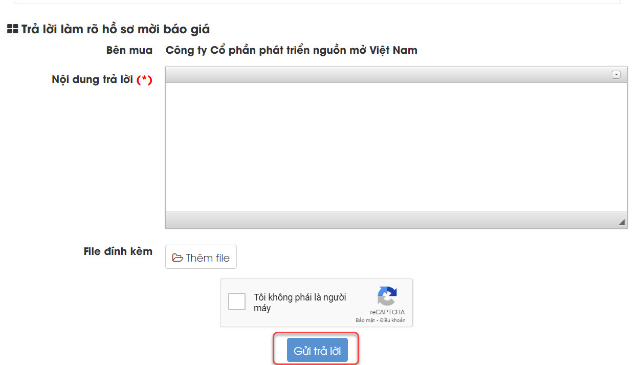 trả lời làm rõ hồ sơ mời báo giá