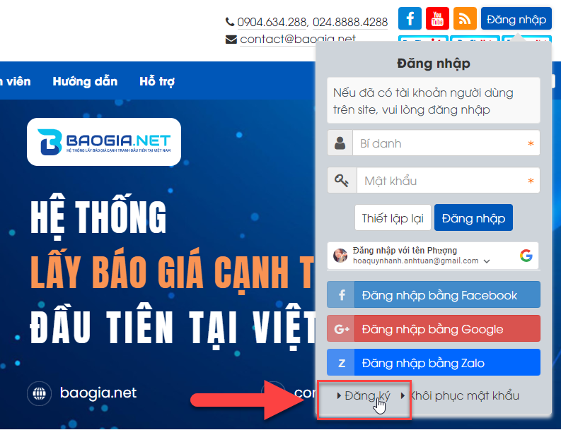 đăng ký baogia net