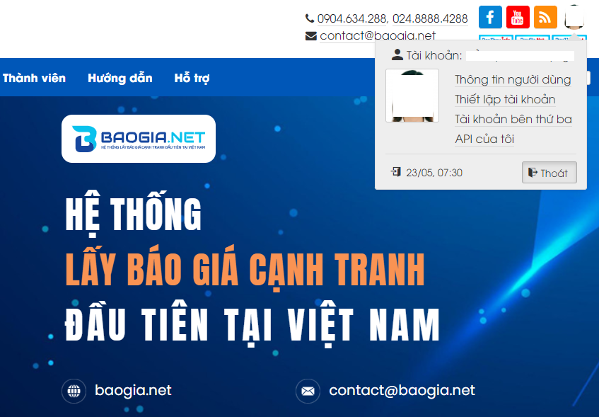 đăng nhập thành công baogia net