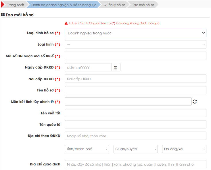 Hình 2 Điền các trường thông tin bắt buộc vào form tìm kiếm