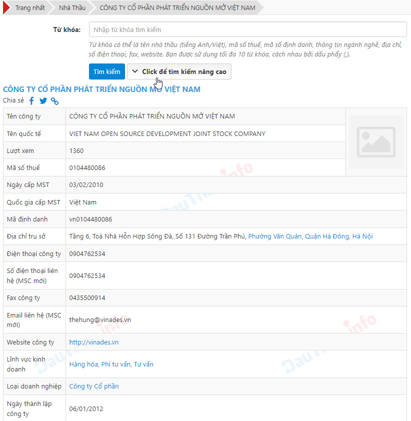 Hình 2 Hồ sơ nhà cung cấp trên MSC hiển thị trên trang dauthau asia