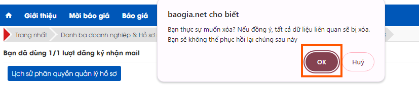 Hình 6 Nhấn OK nếu đồng ý xóa tài khoản phân quyền