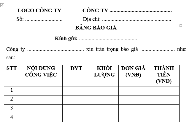 bảng báo giá cạnh tranh