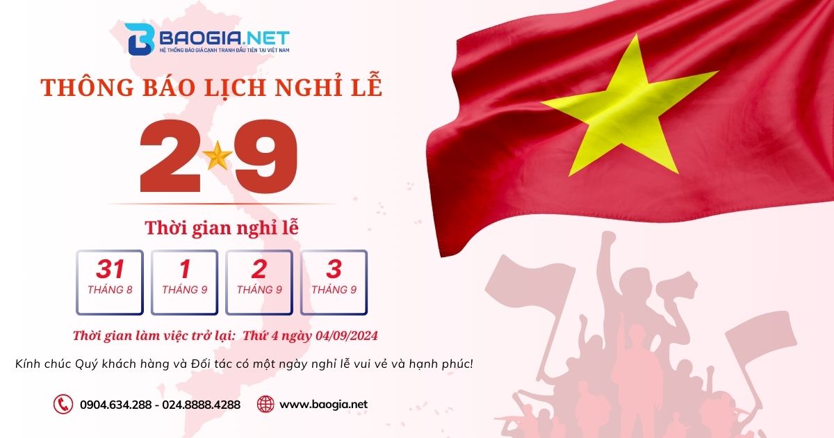 BaoGia.Net thông báo lịch làm việc lễ Quốc khánh 02/09/2024